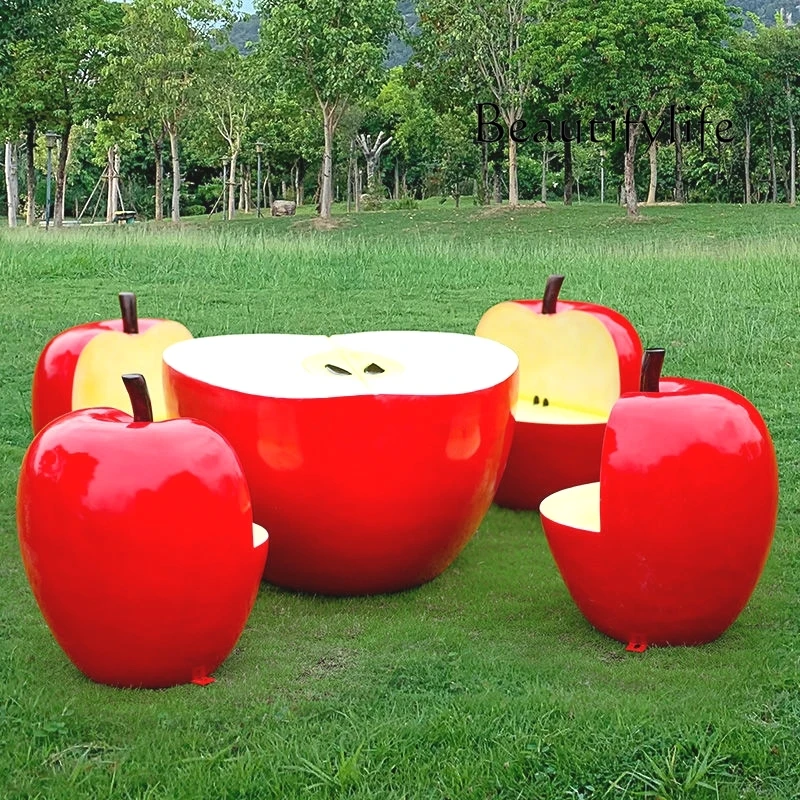 Leisure simulation apple seat shopping mall store fiberglass fruit seat stool courtyard table and chair large ornament