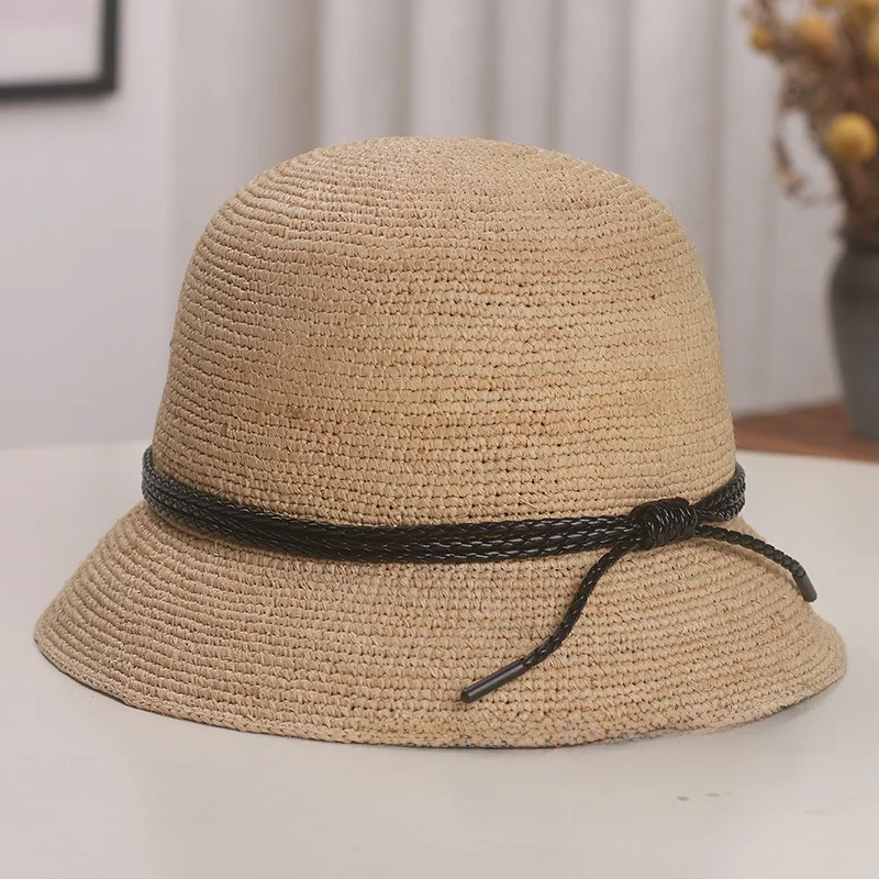

l Rfia St Boater Hat Women's Summer Beach Sun Protection Hat with Knot ort Brim Casual Sle for All Ages