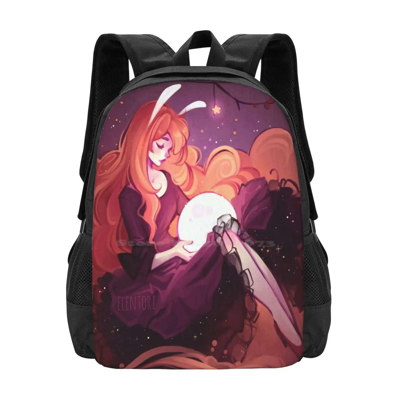 Alena Hot Sale Schoolbag Backpack Fashion Bags Pretty Girl Bunny Red Hair Night Moon