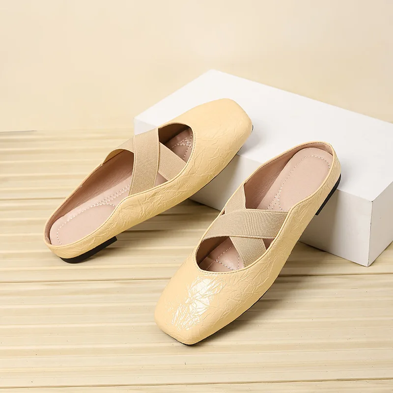 

Summer New Womens Shoes Fashion Square Head Muller Slippers for Woman Exquisite Ballet Casual Shoes Designer Shoes Zapatos Mujer
