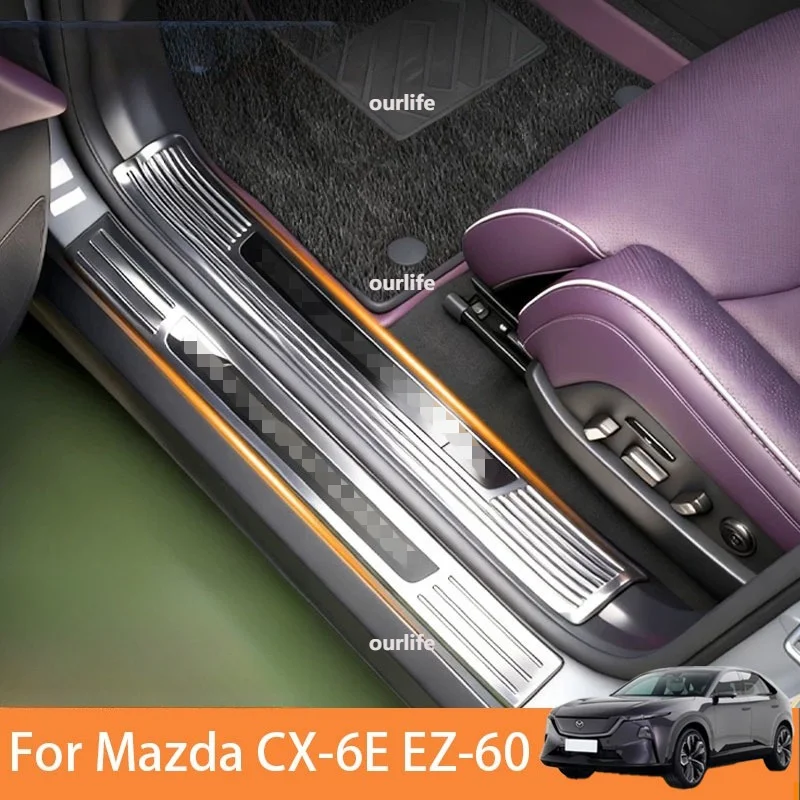For Mazda CX-6E EZ-60 2027 Stainless Steel Car Door Sill Threshold Protector Strips Anti-Scratch Wear Interior Decor Accessories