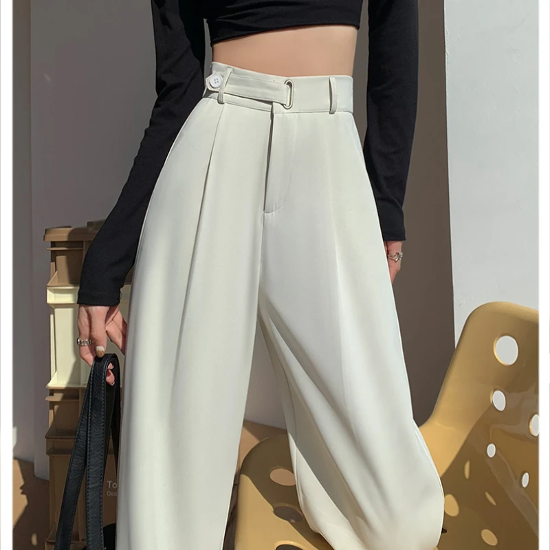 High Quality Casual Suit Wide Leg Pants Women Elegant 2025 Spring Summer Fashion Solid Color High Waist Loose Outwear Trousers