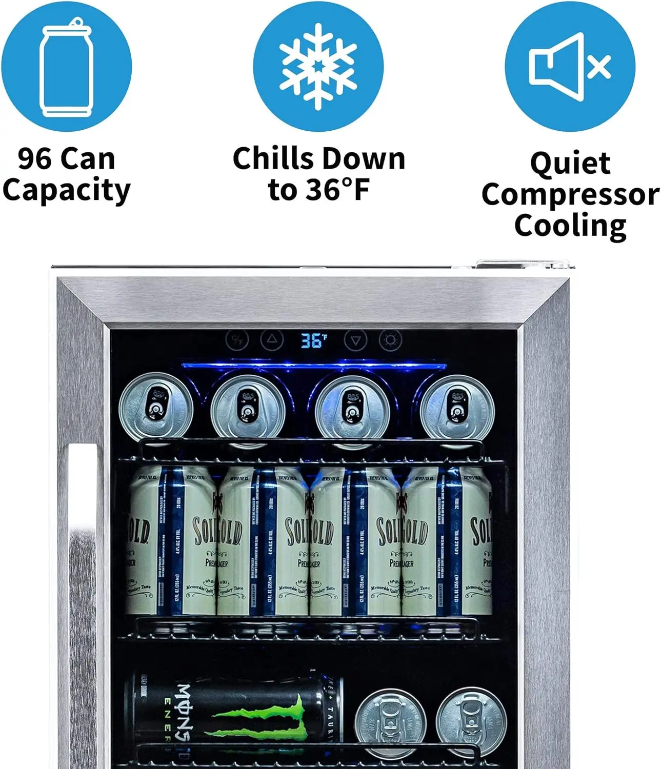 Beverage Refrigerator Cooler with 96 Can Capacity - Built-in Mini Bar Beer Fridge for Bedroom, Dorm, Office - Small Refri