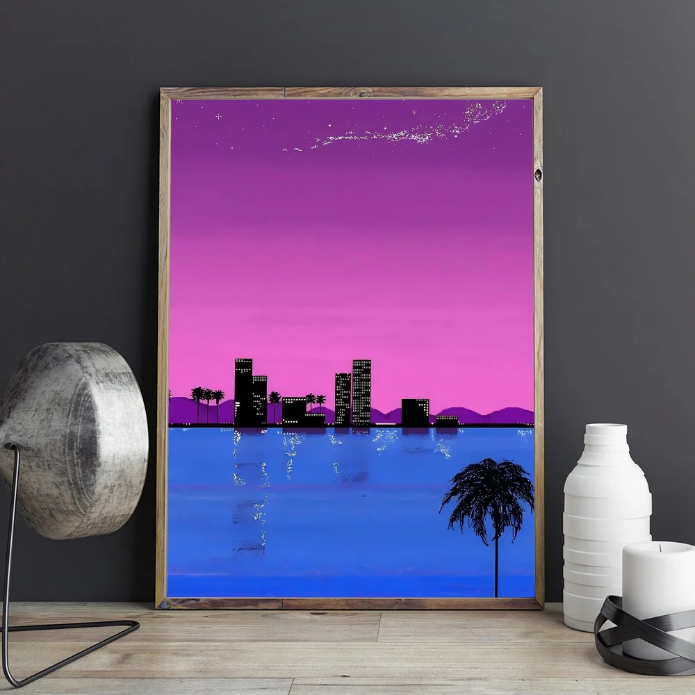 Hiroshi Nagai Vaporwave Japan Beach City Summer Classic Vintage Posters Whitepaper Prints Posters Artwork Kawaii Room Decor