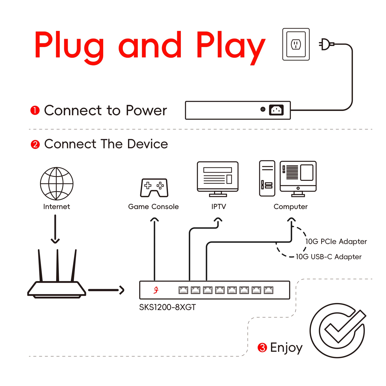 XikeStor All 10-гигабитный Ethernet 8-портовый 10 Гбит/с RJ45 порт сеть Plug and Play 10gbe 10 ГБ 10000 Мбит/с 10g неуправляемый