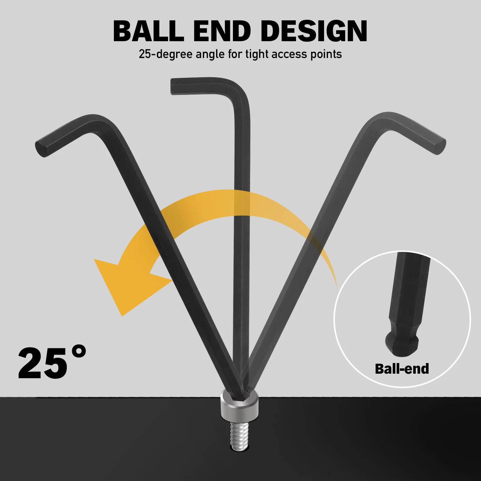 ELEAD 15-teiliger SAE Kugelkopf-Inbusschlüsselsatz 3/64-3/8 Zoll Langer Arm S2 Wärmebehandelter Stahl Sechskantschlüssel-Set mit Verlängerungsstange – Detail 6