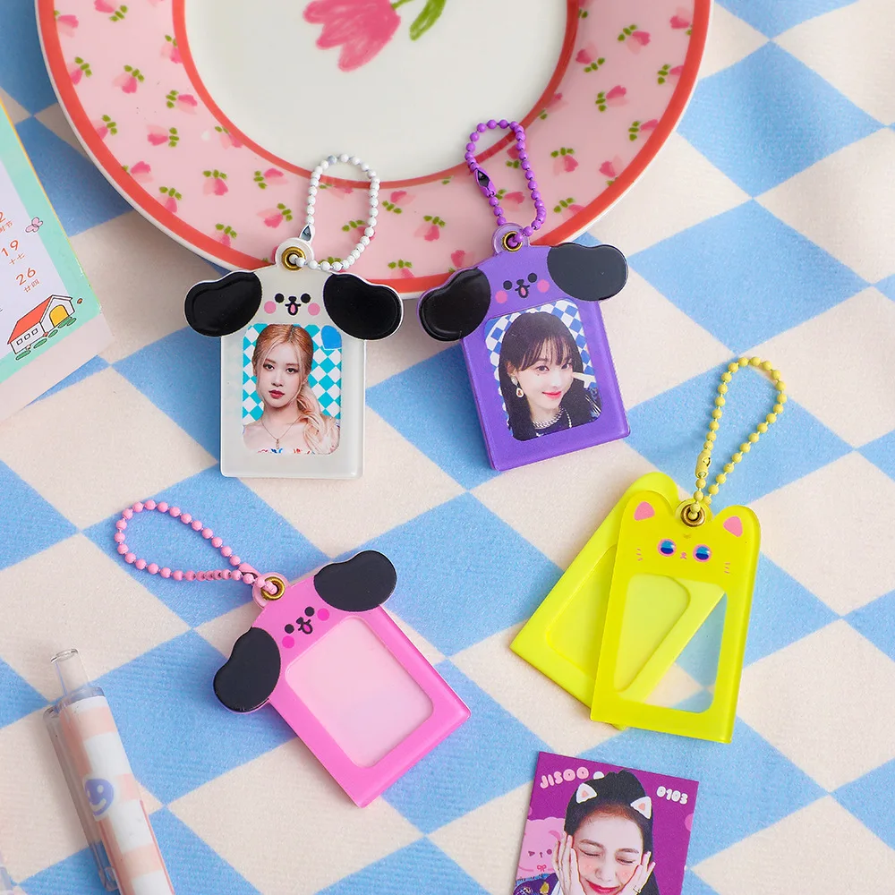 Self Made Student Creative Cartoon Cat Photo Frame Keychain For Girls To Put Small Card Acrylic Star Chasing Pendant