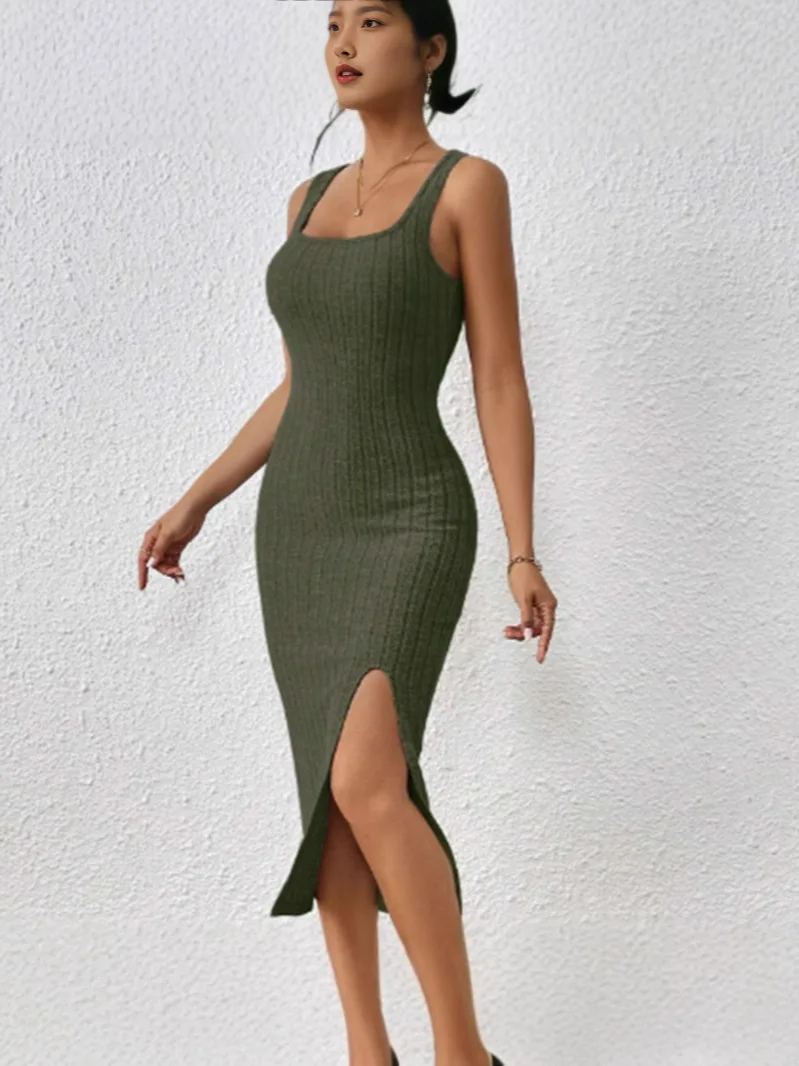 فستان خصر يغطي الورك عبر الحدود على الطراز الأوروبي والأمريكي للربيع والصيف سترة جديدة بدون أكمام طويلة بلون معكرون