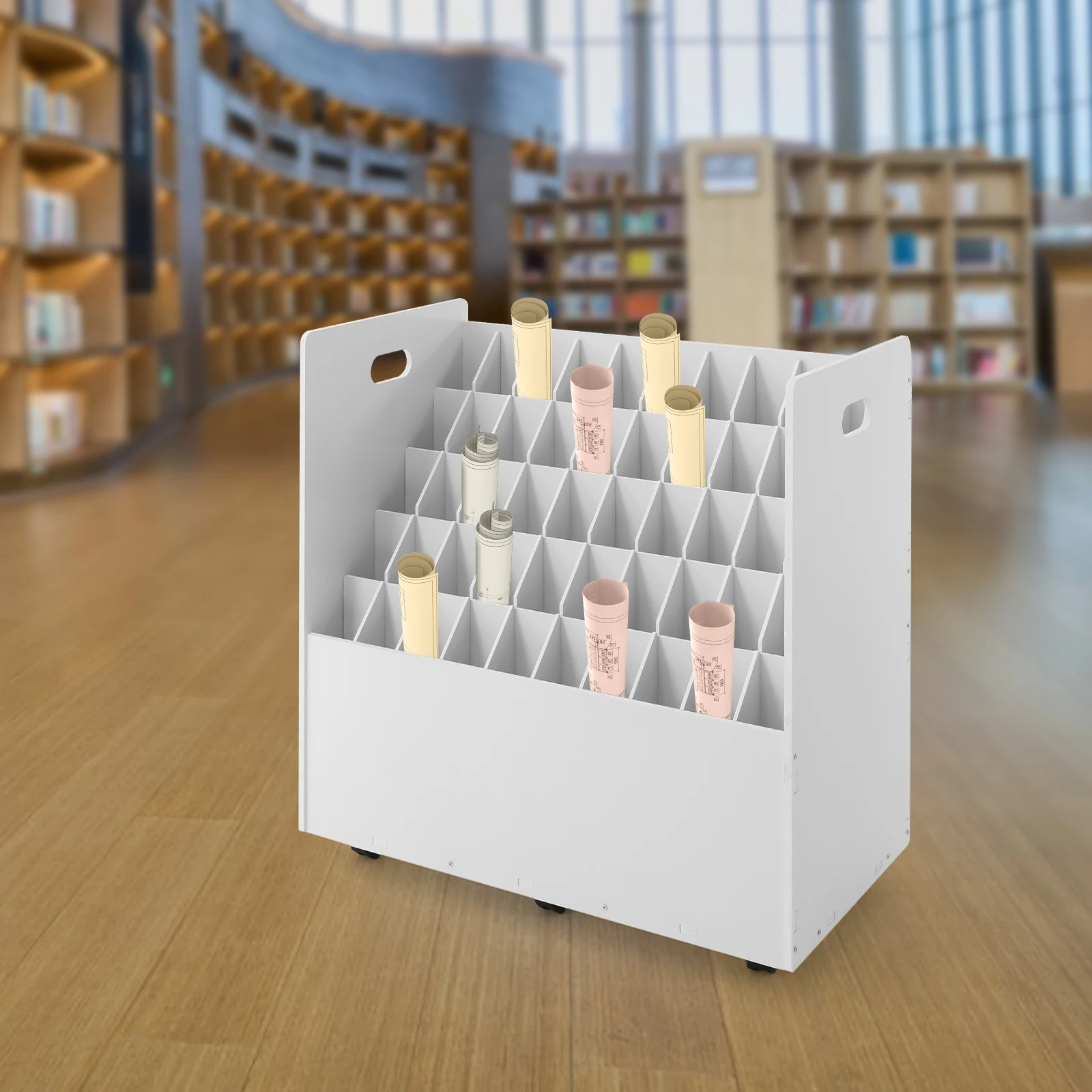 منظم مخطط دوار مكون من 50 فتحة مع عجلات، وعربة تخزين الملفات لمجلدات الحروف والحجم القانوني، وخزانة ملفات المكتب المتنقلة