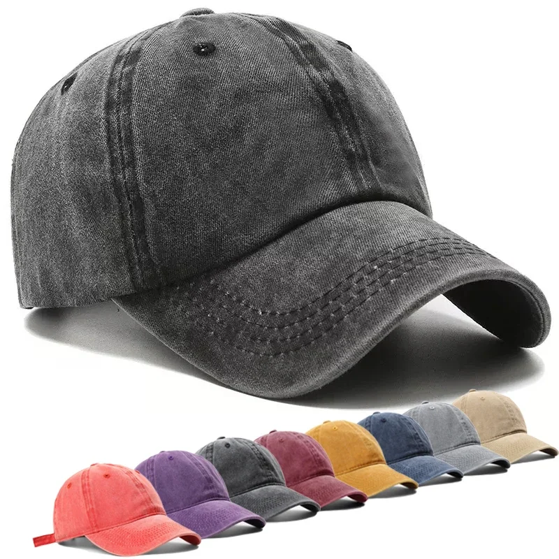 Solid Color Baseball Cap Vintage Denim Spring Summer Washed Hats For Men Women Retro Sun Hat K-pop Fashion Cotton Snapback Caps