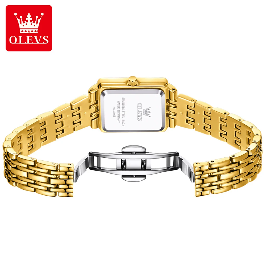 OLEVS-Relógio Quartzo Feminino com Bracelete de Aço, Simples e Elegante, Calendário Impermeável, Retangular, Brand, 9995