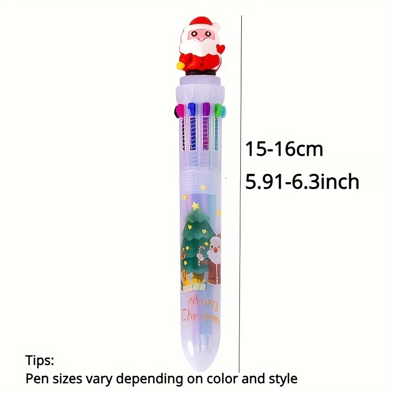 أقلام حبر جاف متعددة الألوان لعيد الميلاد، أقلام بلاستيكية رفيعة قابلة للسحب مع سحر للعطلات، أحبار 10 ألوان للمكتب، مكان العمل