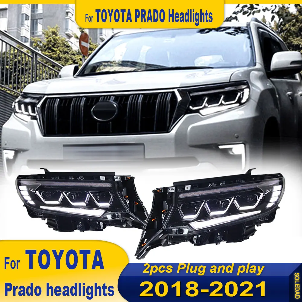 Car Headlight for TOYOTA Prado HeadLight 2018 2019 2020 2021 Full LED Lights Running and Dynamic Turning Light Plug and play 2pc