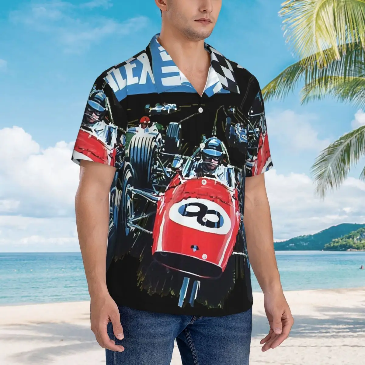 Scalextric Classic Hawaiian Shirts Camisa informal de manga corta para hombre para verano, camisetas con botones para hombre