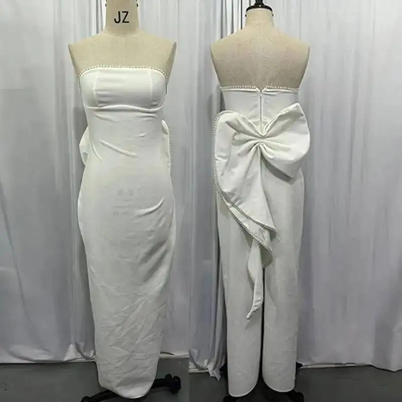 Sexy robes de soirée femmes 2025 été perle arc Club bal Maxi longue robe élégante sans manches dos nu moulante robes