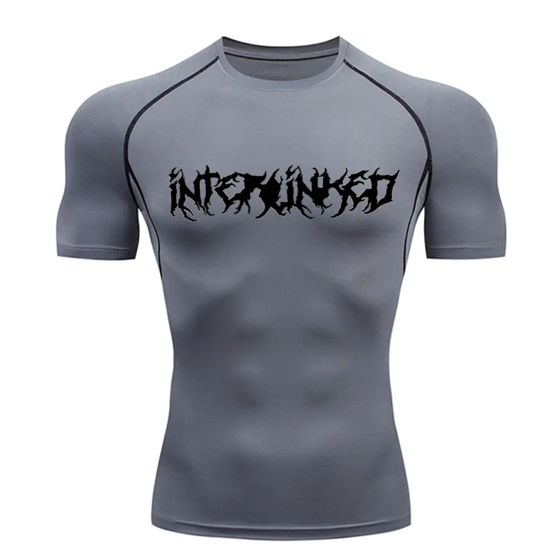 T-shirt de sport à manches courtes pour hommes, chemise compressée de course, haut de sport noir, chemise longue de fitness, séchage rapide, été