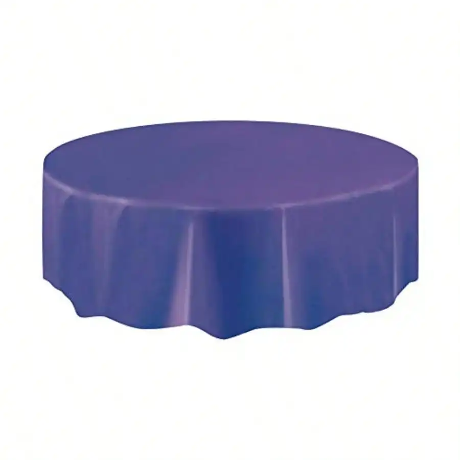 Elegant Deep Purple Solid Round Plastic Table Cover 84 Inches Premium Waterproof Tablecloth Perfect For Parties Events 1 Pack