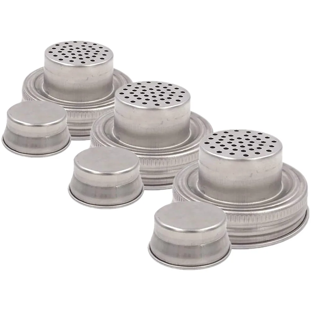 

3Pcs Stainless Mason Jar Shaker Lids Silicone Seals Spices Mason Jar Pour Spout Lid Salt Pepper 70mm Mouth Jars Kitchen Tools