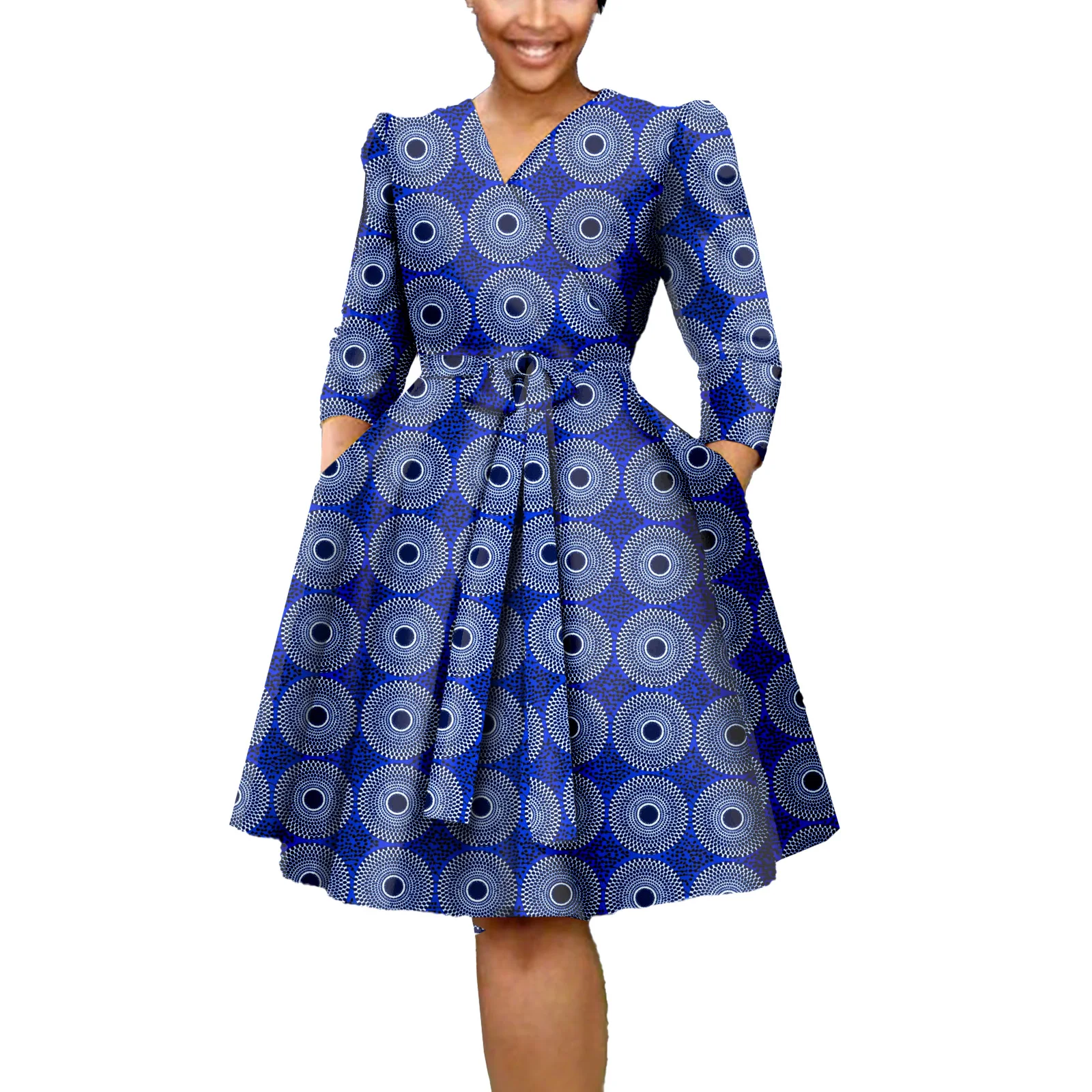 

African Dresses for Women Long Sleeve with Pockets Dashiki Party Lady Evening Gowns