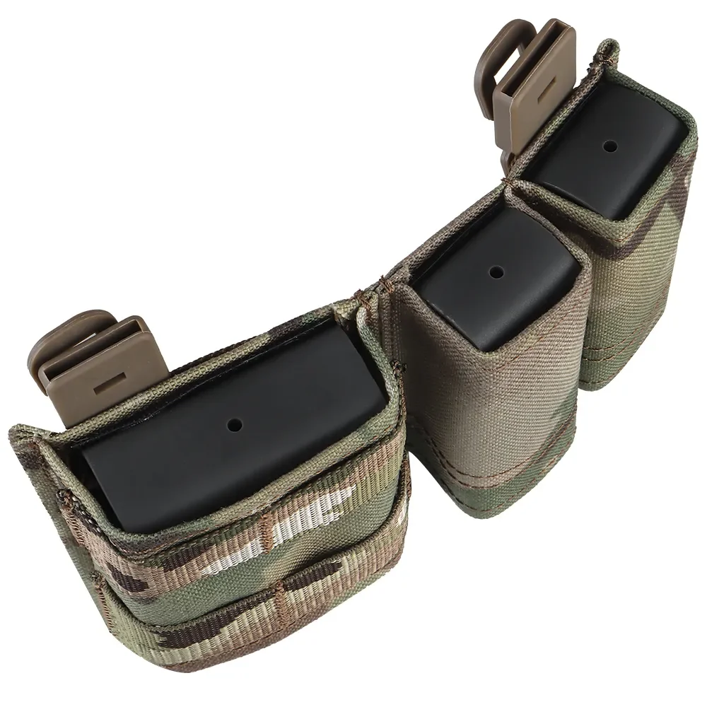 Tactical Airsoft 5.56 9mm 1+2 Side Triple Magazine Pouch Fast Draw MOLLE Mag Pouch Carrier Multicam Vest Molle Ammo Pouch Bags