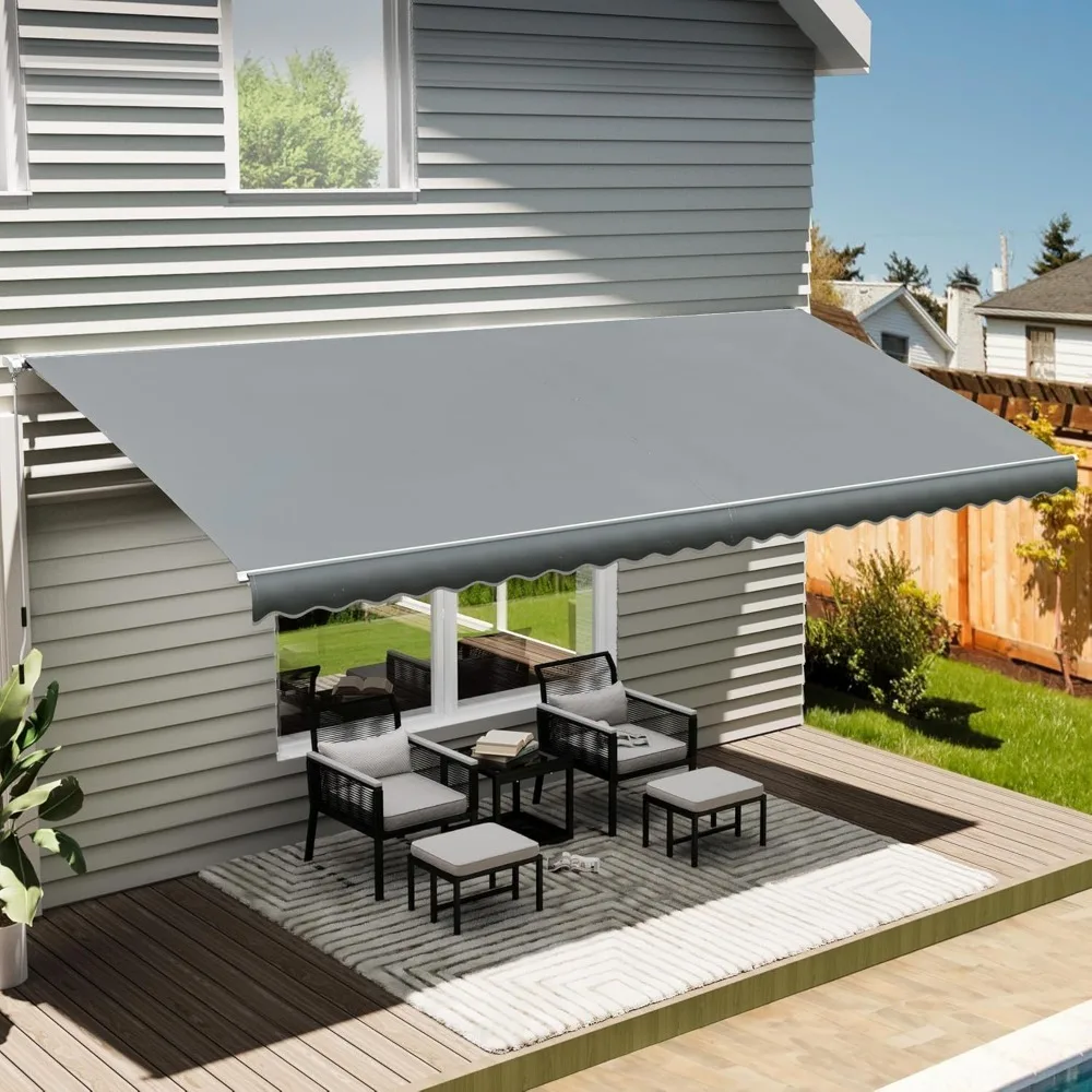 10' x 8' Patio Retractable Awning, Outdoor Patio Awnings Sun Shade Shelter Cover for Patio Deck Yard with UV Protection