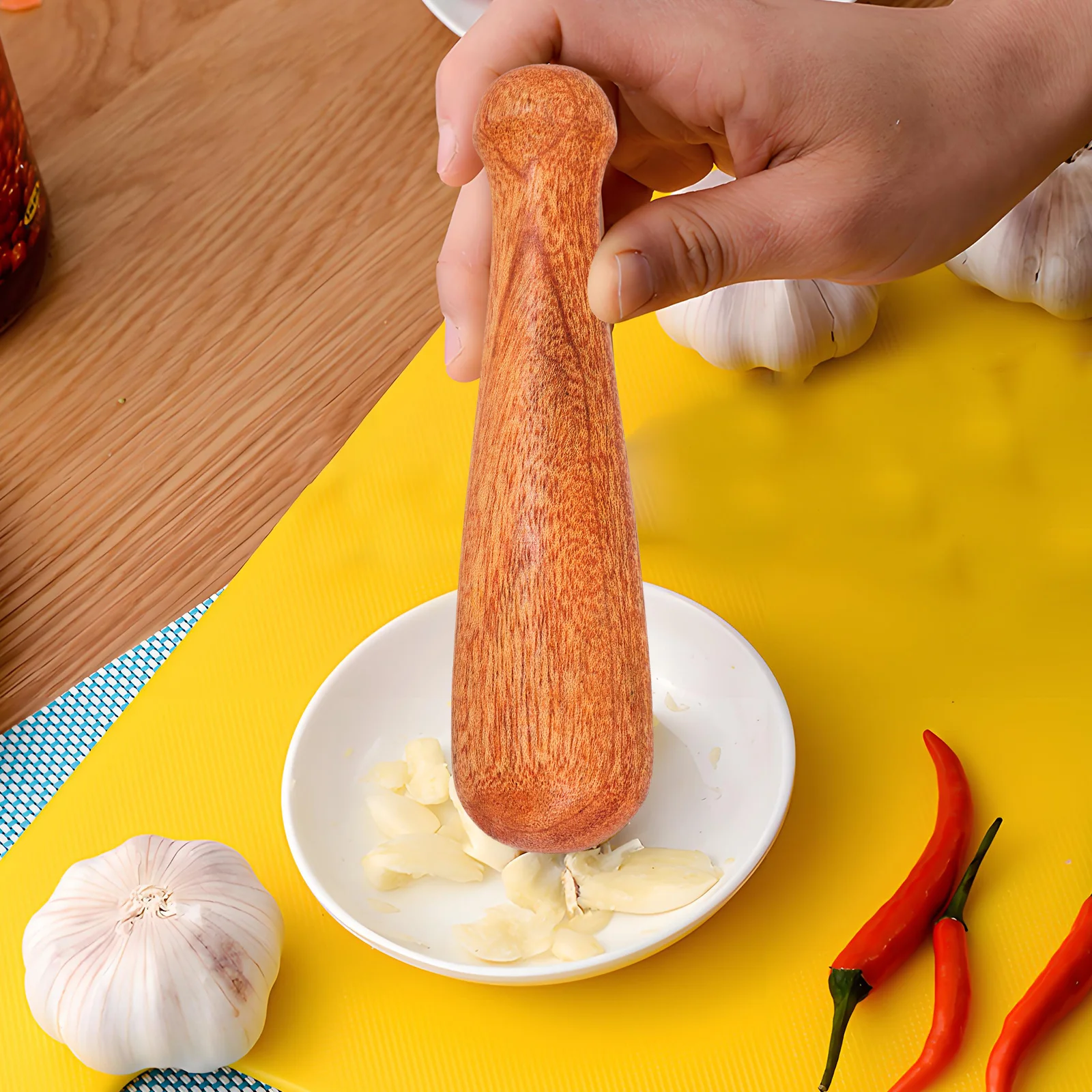 

2Pcs Professional Garlic Graters Wooden Pestles Ergonomic Handle Spice Masher Kitchen Utensils Multipurpose Food