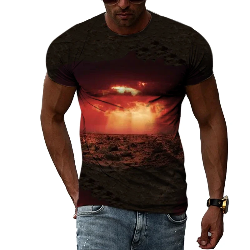 Summer Cosmic Planet Landscape Graphic t shirts For Men Fashion Personality Street Style 3D Printed O-neck Short Sleeve Tee Tops