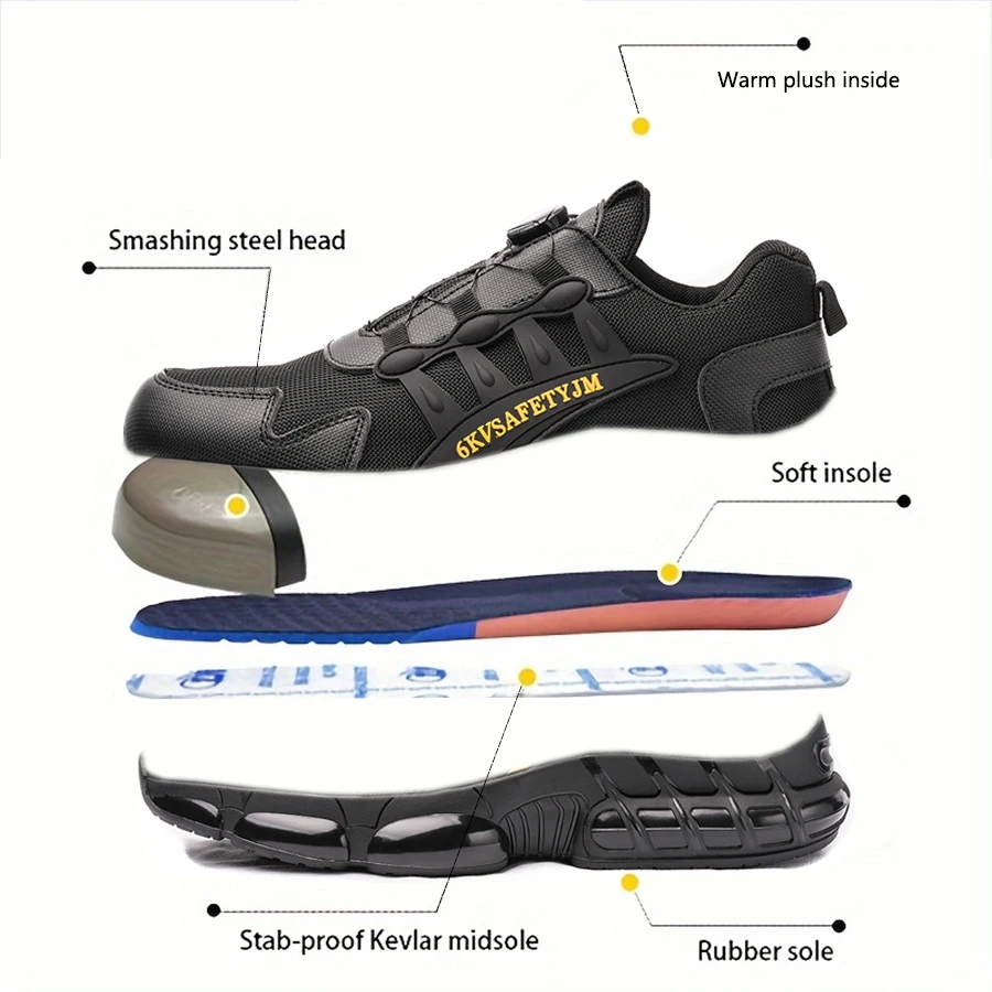 Rotating Button Work Boots Men Safety Shoes Steel Toe Breathable Lightweight Men Construction Work Shoes Security Sneakers image 3