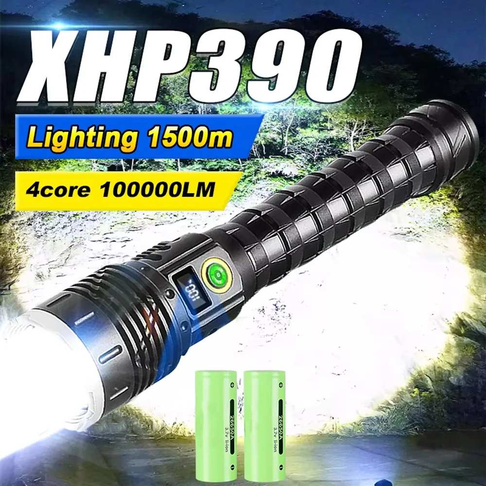 XHP390 Super Powerful LED Flashlight USB Rechargeable Torch Light Tactical High Power Flashlight Waterproof Hand Lantern Camping