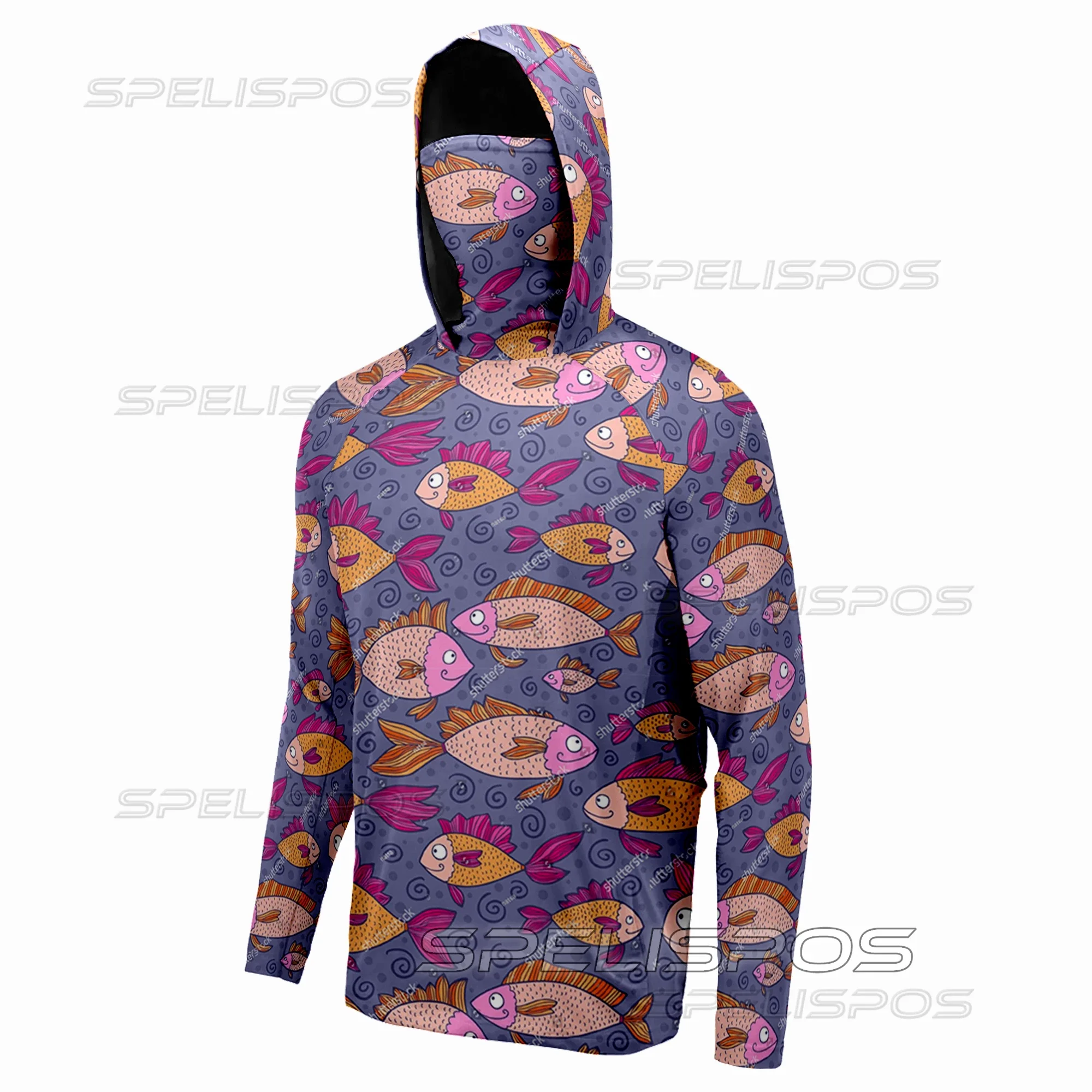 SPELISPOS Fishing Hooded Shirt Mask Long Sleeve Sun Protection UPF 50+ Sweatshirt Quick Drying Tops Fishing Top