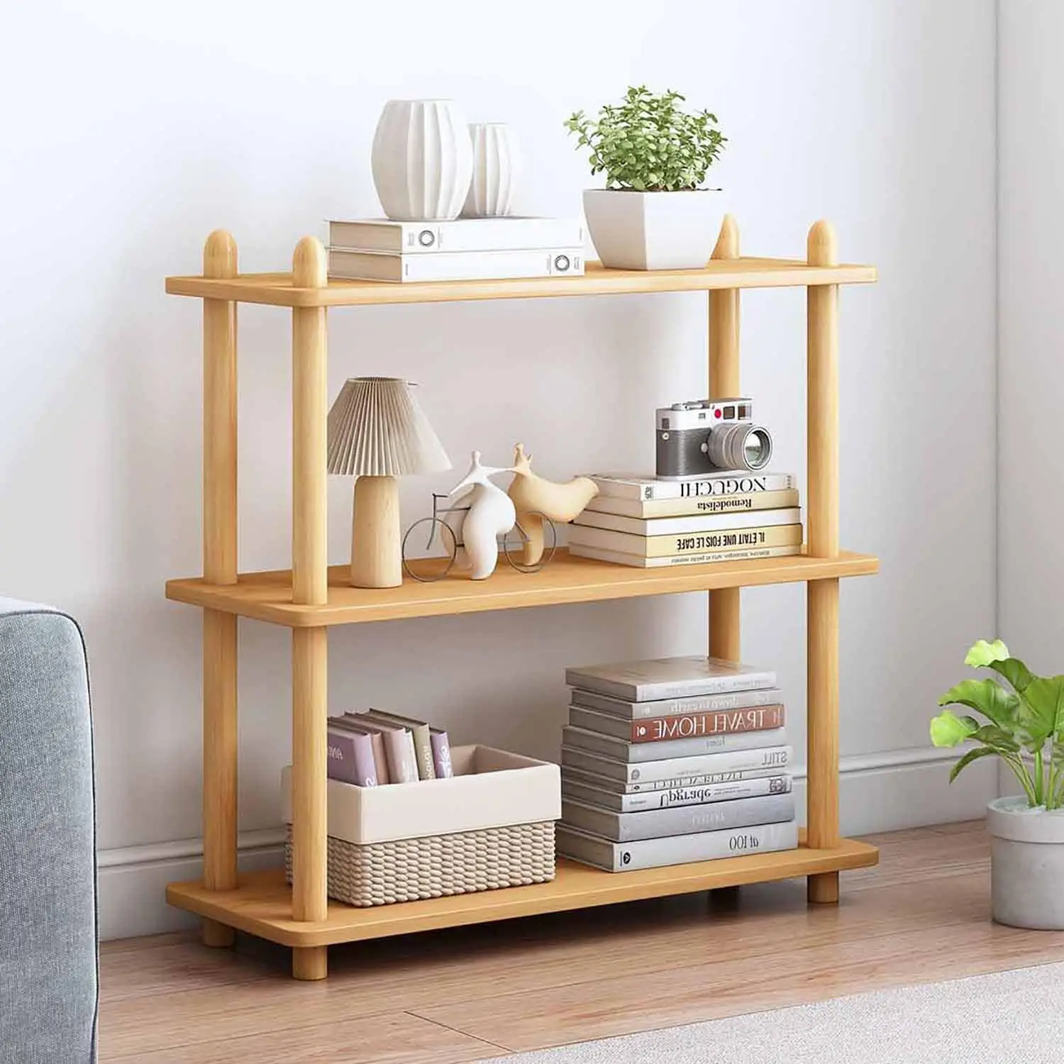 3-Tier Wooden Shelf Bookcase - Modern Open Bookshelf, Free Standing Storage Rack, Multifunctional Display Stand for Home