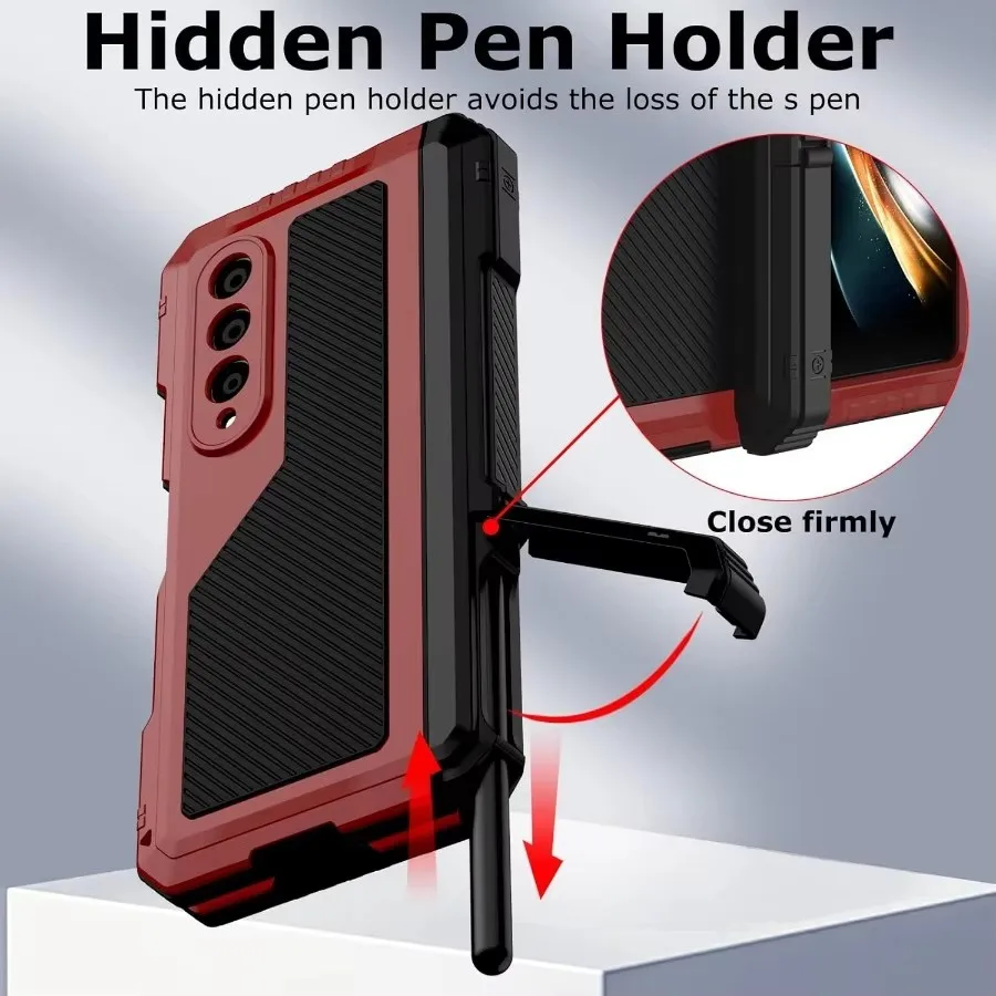 Heavy Duty Anti-fall Metal Silicone Bumper Shockproof Phone Case For Samsung Z Fold 6 5 4 Protection Cover PET Screen Protector