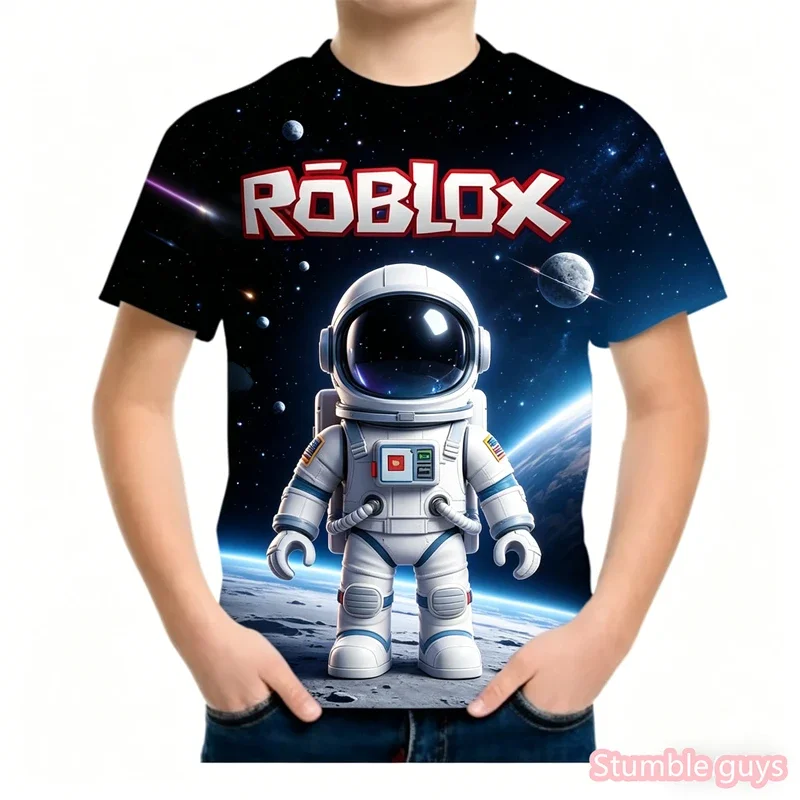 

Детская футболка с короткими рукавами и принтом Roblox для мальчиков и девочек, летние повседневные топы с мультяшным рисунком, футболка с игровым рисунком, повседневная одежда, футболка в стиле аниме