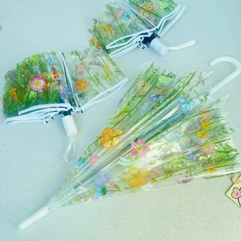Clear Automatic Folding Umbrella Auto Open Close Photography Prop for Girls Students Compact Fashion Parasol Daily Use 투명 우산