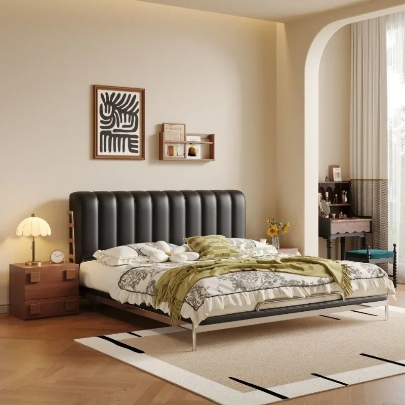 

Medieval leather solid wood master bedroom double bed
