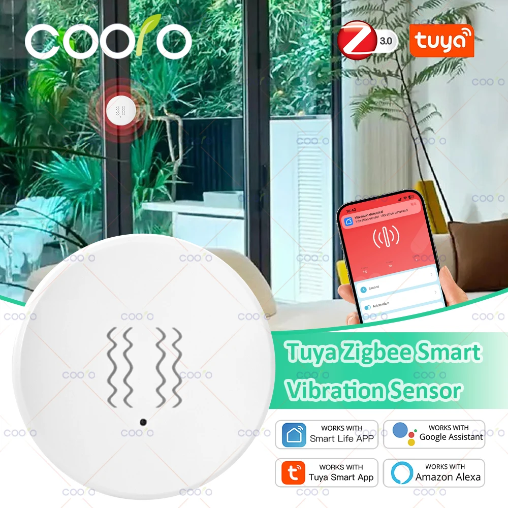 Tuya Smart Zigbee Vibration Sensor Detection Tilt XYZ Axis Sensor Shock Alarm Record App Notification Work with Alexa Google