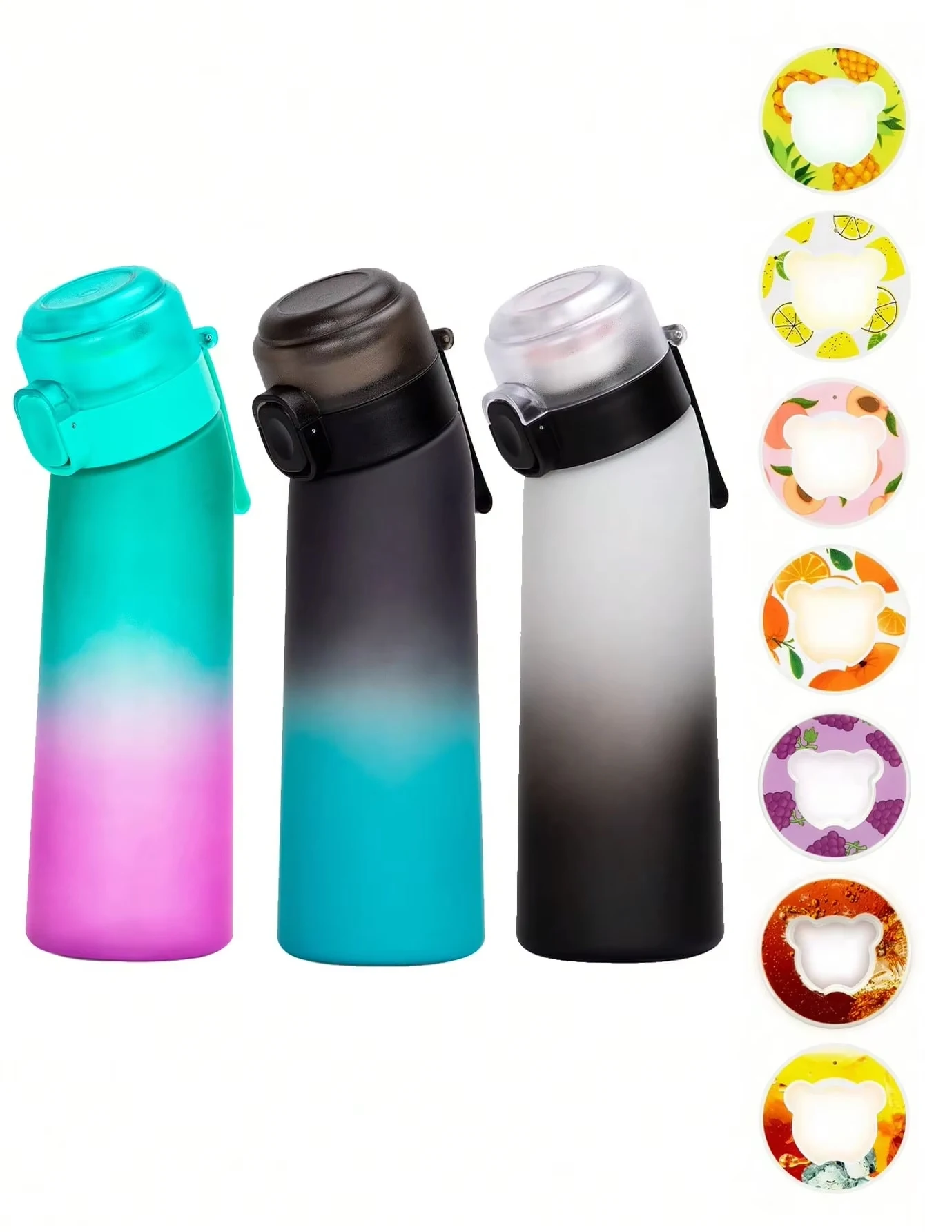 1pc Gradient Air Water Bottle With 1PC Random Bear Shape Scented Flavor Pods Drinks Bottles Outdoor 0 Sugar 0 Calorie Water Cup
