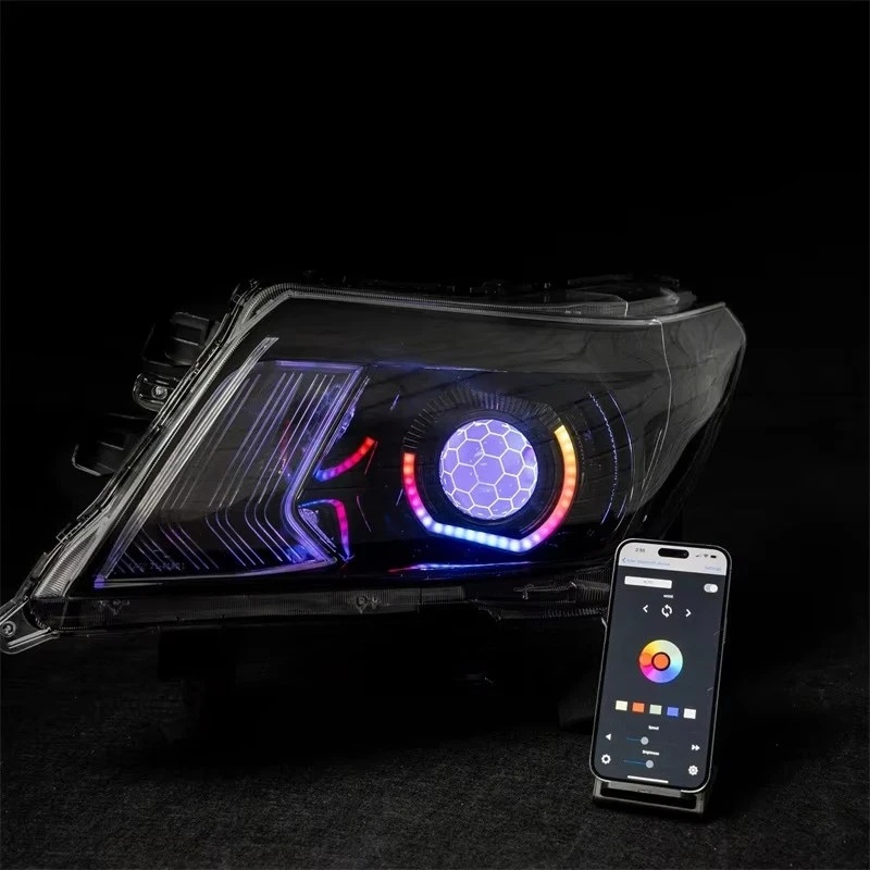 For NISSAN NAVARA NP300 D23 CUSTOM HEADLIGHTS RGBW Angel Eye W/Sequential Indicator/RGBW Turbine