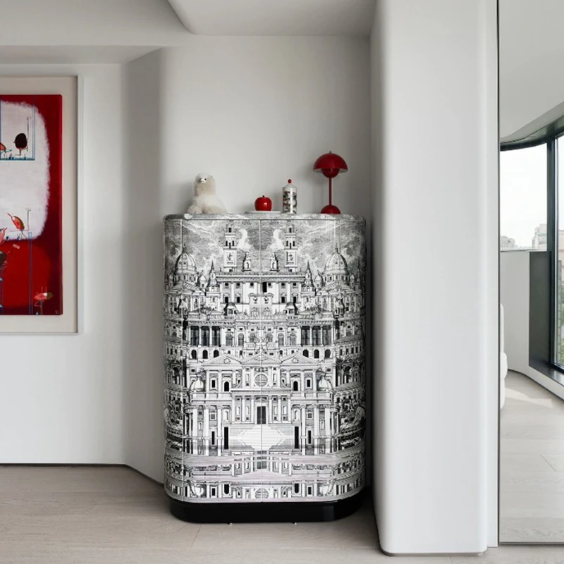 Italian high-end architectural printing solid wood wine cabinet modern designer living room fashion art hand-painted