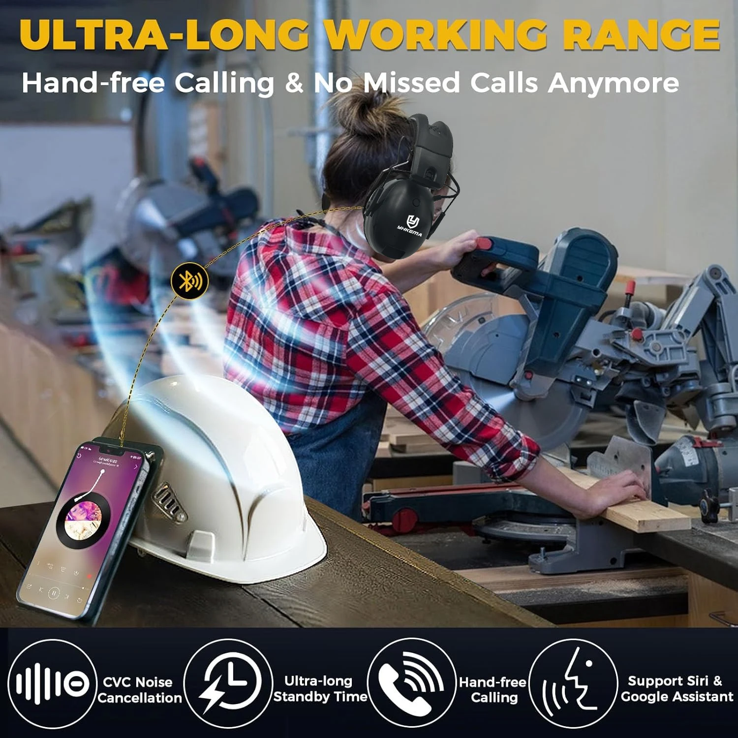 30dB SNR Hearing Protection Headphones with Bluetooth Electronic Noise Reduction Safety Ear Muffs Wireless Hearing Protector