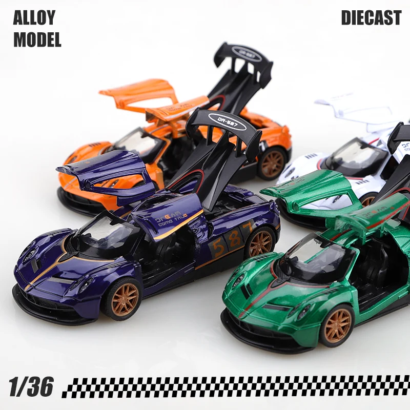 (Corrugated Box) 1/36 Scale, Gull-Wing Diecast Sports Car Style Toy Car, Strong Spring, Metal Casting, Boy's Toy, the Best Gift.