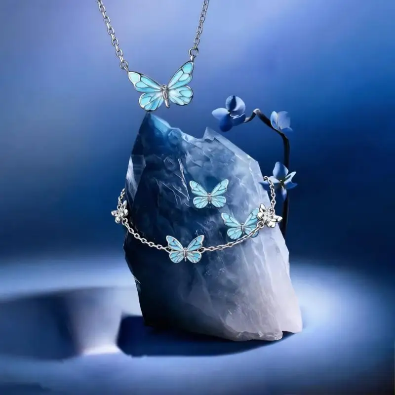Luminous Butterfly Necklace Bracelet Elegant Jewelry Gift for Best Friend Birthday Anniversary Surprise Present