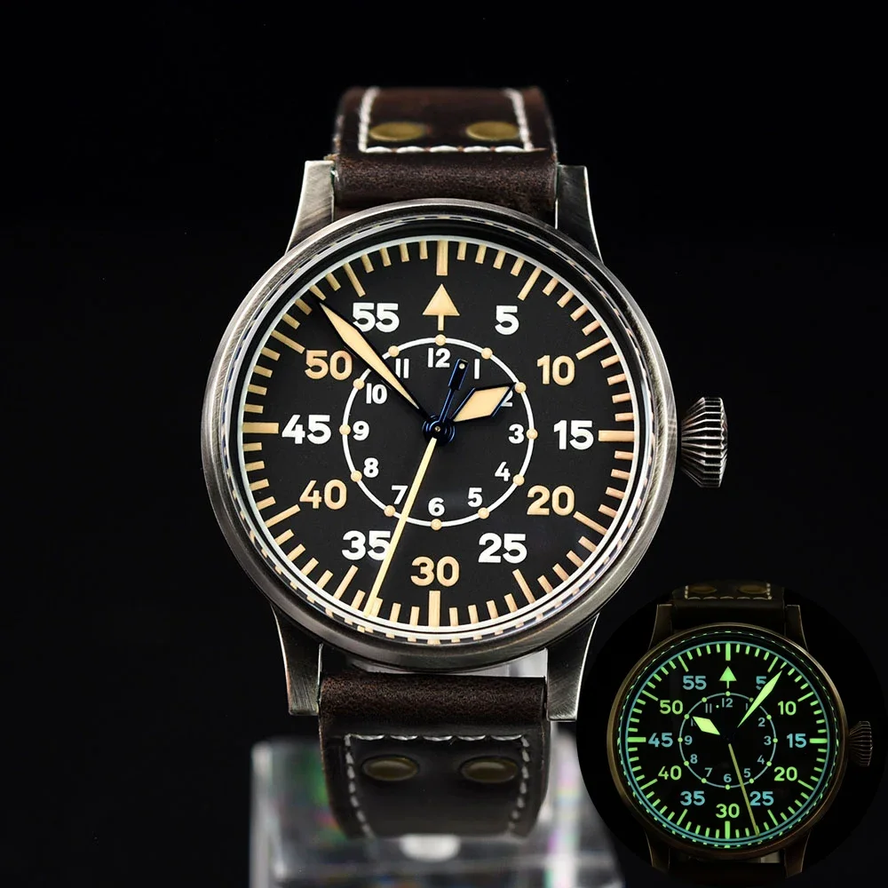Hruodland 42mm Retro Automatische Männer Pilot Uhren Saphirglas PT5000 SW200 10ATM Mechanische Zwei Farbe Lumminous Armbanduhr Männer