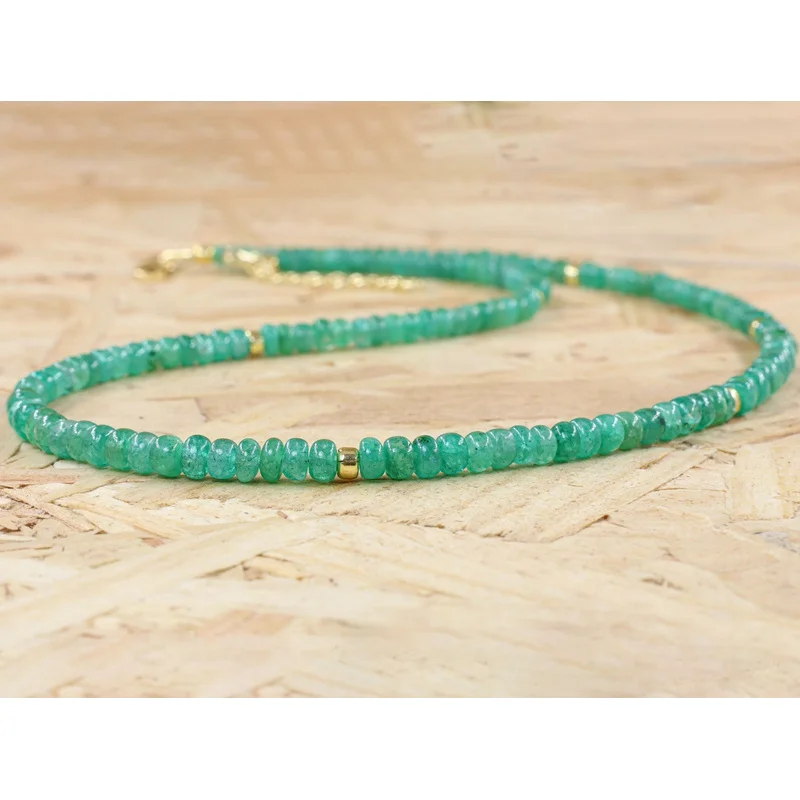 Emerald Rondelle Beaded Necklace: Natural Light Beryl, Sterling Silver
