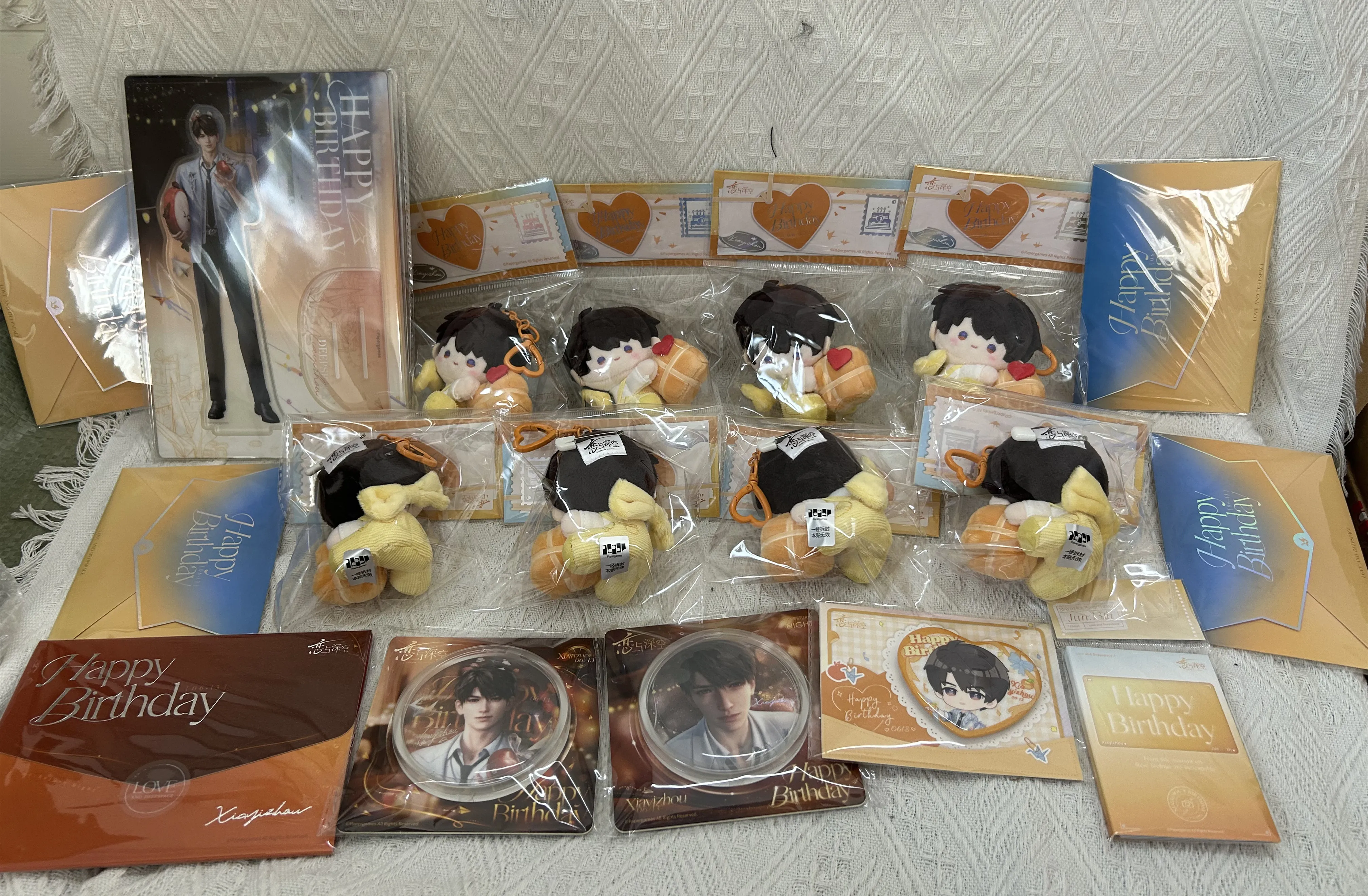 Oficial amor e espaço profundo caleb foto cartão conjunto ornamento boneca acessórios 2025 série de aniversário anime bonito figura jogo brinquedo crianças