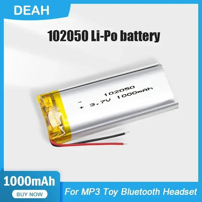 1-2PCS 102050 1000mAh 3.7V Rechargeable Li-Po Lithium Polymer Battery For MP3 MP4 Microphone Fan Smart Watch Massager LED Light