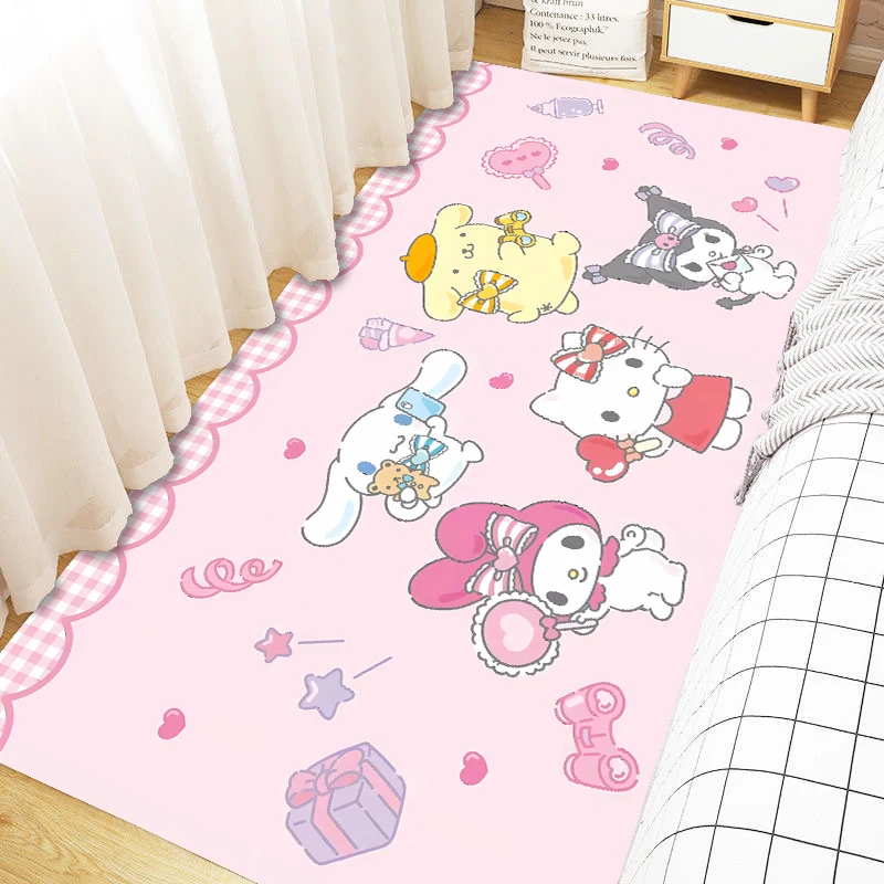 سجادة مطبوعة عائلية من MINISO Sanrio ناعمة غير قابلة للانزلاق تستخدم لسجادة غرفة نوم البنات سجادة أرضية مريحة للحضانة ديكور وما إلى ذلك لطيف ووردي