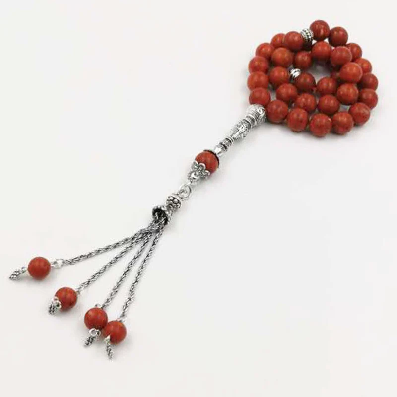 Tasbih Natural red grass corallo musulmano gemma preghiera perline braccialetto regalo per Eid ramadan rosario arabo accessori moda