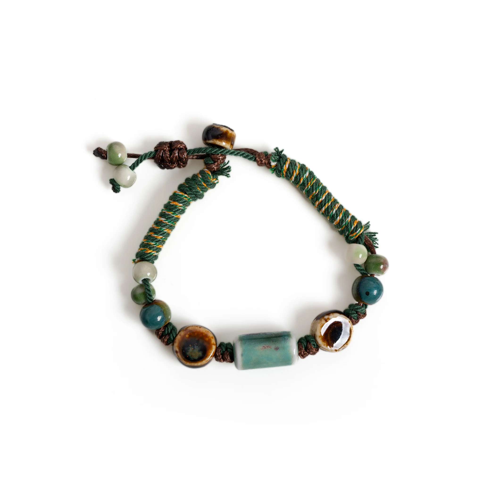 Imperial Jade Tube Ceramic Bracelet Handmade Adjustable Wax Cord Dainty Jewelry Oriental Style for Girls Daily Wear Gift S03-286