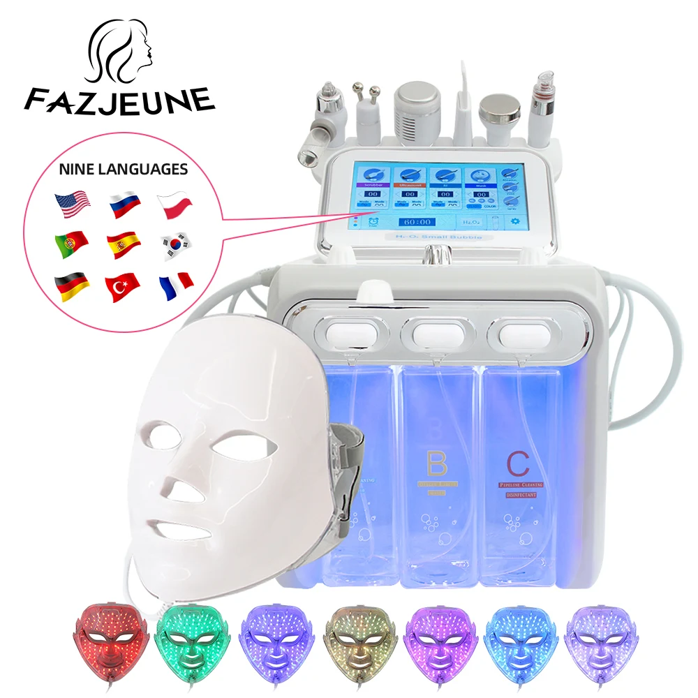 7 in 1 Hydrogen Oxygen Small Bubble Face Beauty Machine H2O2 Hydro Facial Dermabrasion Rejuvenation Tightening Skin Care Spa